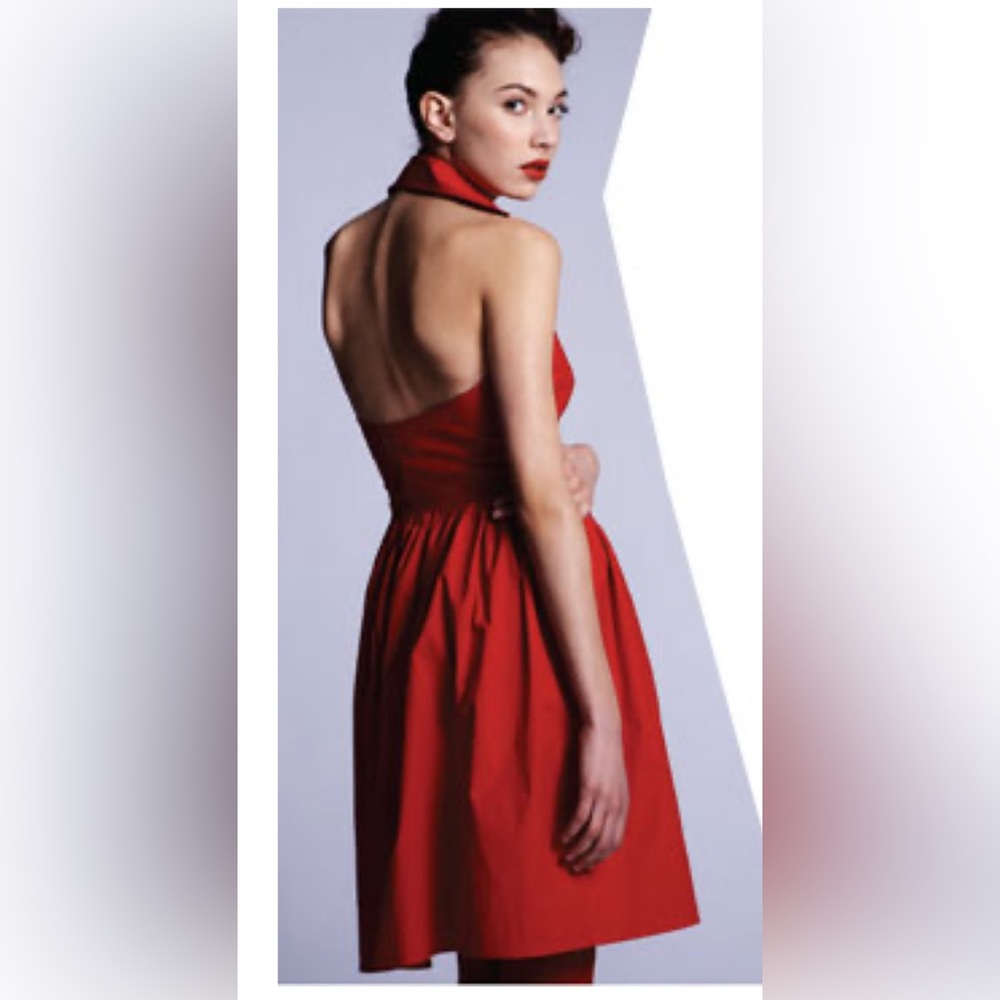 Red halter dress heart buttons for Valentines! Tara Subkoff for BeBe. RARE!! EUC